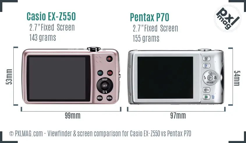 Casio EX-Z550 vs Pentax P70 Screen and Viewfinder comparison