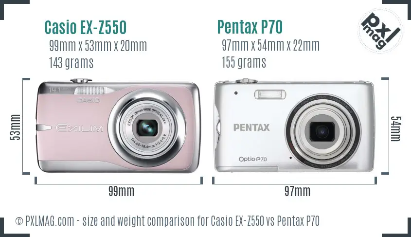 Casio EX-Z550 vs Pentax P70 size comparison
