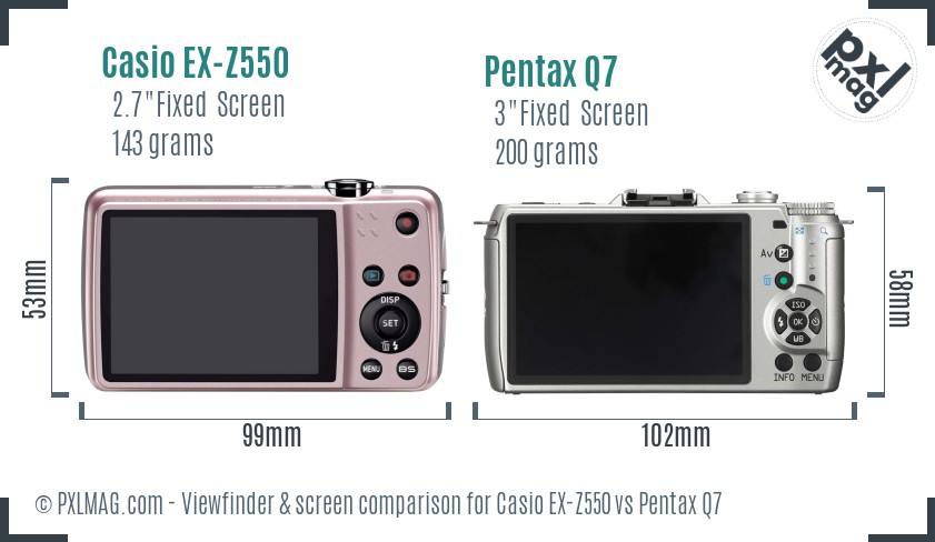 Casio EX-Z550 vs Pentax Q7 Screen and Viewfinder comparison