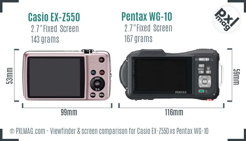 Casio EX-Z550 vs Pentax WG-10 Screen and Viewfinder comparison