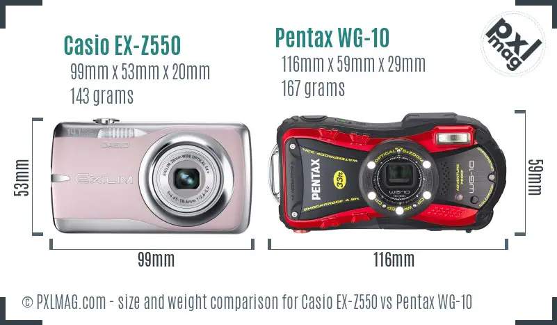 Casio EX-Z550 vs Pentax WG-10 size comparison Casio EX-Z550 vs Pentax WG-10 size comparison