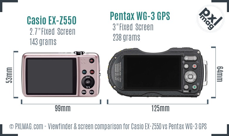Casio EX-Z550 vs Pentax WG-3 GPS Screen and Viewfinder comparison