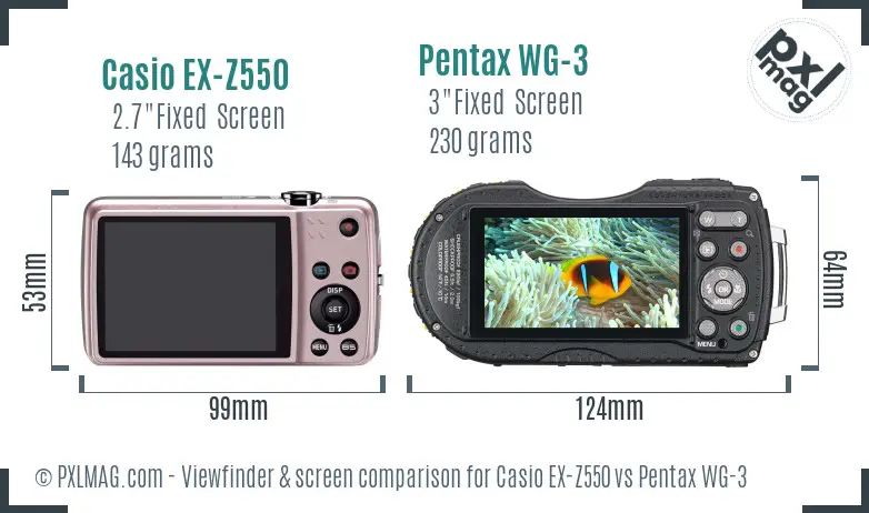 Casio EX-Z550 vs Pentax WG-3 Screen and Viewfinder comparison