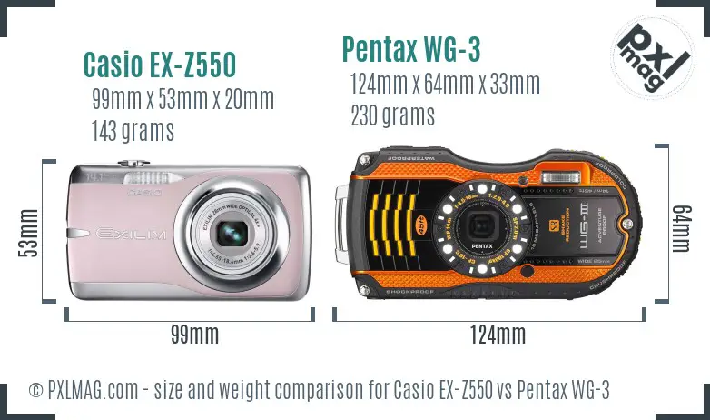 Casio EX-Z550 vs Pentax WG-3 size comparison