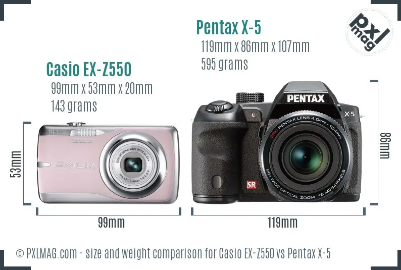 Casio EX-Z550 vs Pentax X-5 size comparison