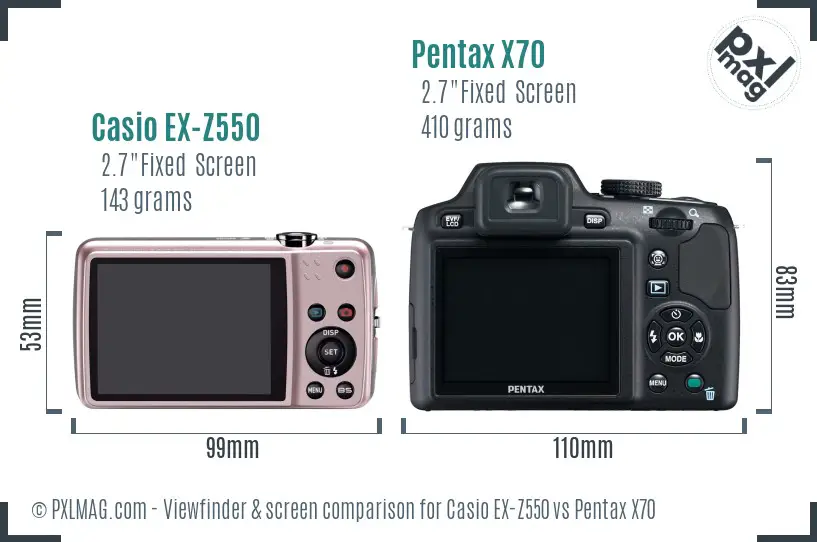 Casio EX-Z550 vs Pentax X70 Screen and Viewfinder comparison
