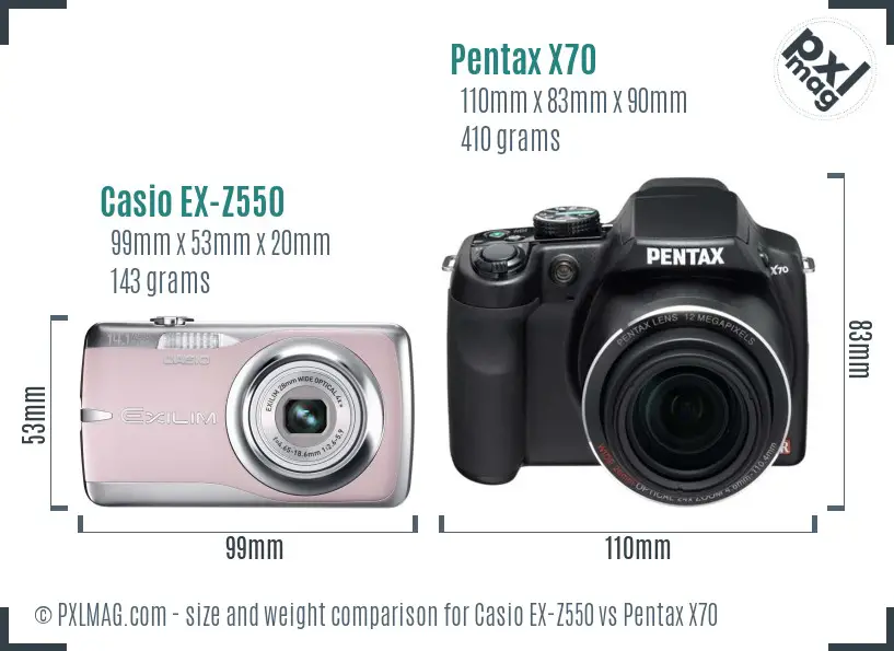 Casio EX-Z550 vs Pentax X70 size comparison