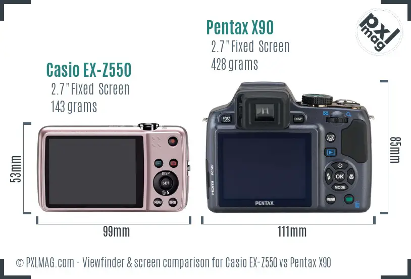 Casio EX-Z550 vs Pentax X90 Screen and Viewfinder comparison