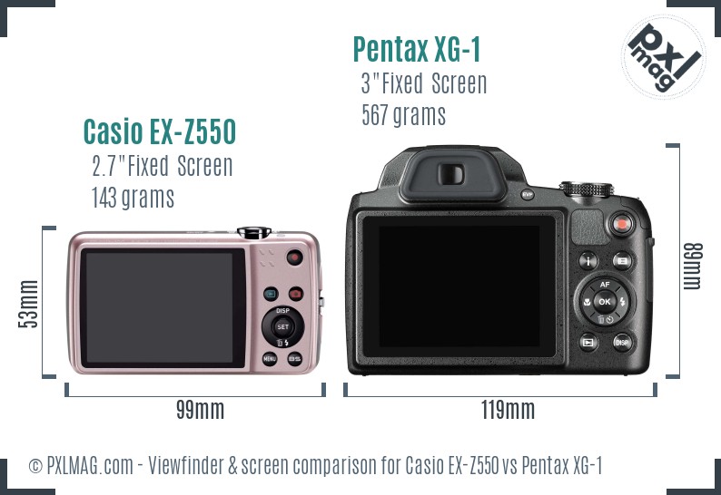 Casio EX-Z550 vs Pentax XG-1 Screen and Viewfinder comparison