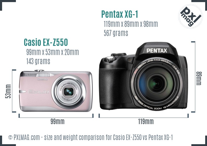 Casio EX-Z550 vs Pentax XG-1 size comparison Casio EX-Z550 vs Pentax XG-1 size comparison
