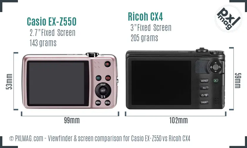 Casio EX-Z550 vs Ricoh CX4 Screen and Viewfinder comparison Casio EX-Z550 vs Ricoh CX4 Screen and Viewfinder comparison