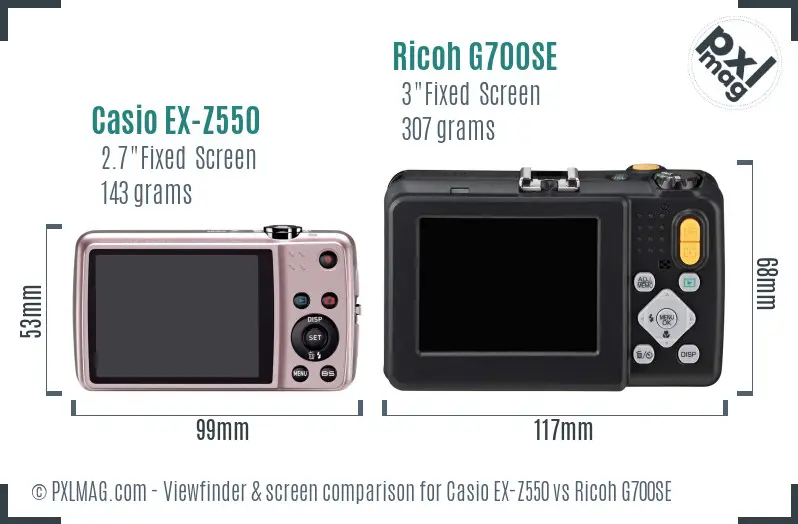 Casio EX-Z550 vs Ricoh G700SE Screen and Viewfinder comparison