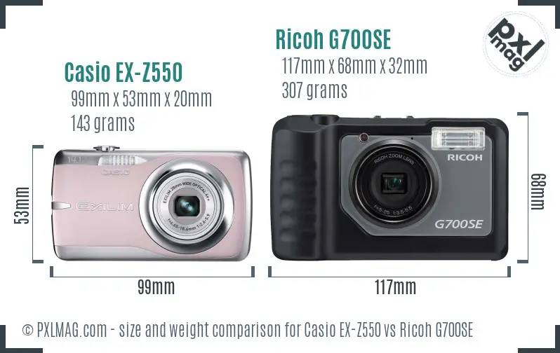 Casio EX-Z550 vs Ricoh G700SE size comparison