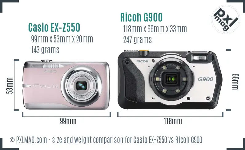 Casio EX-Z550 vs Ricoh G900 size comparison Casio EX-Z550 vs Ricoh G900 size comparison