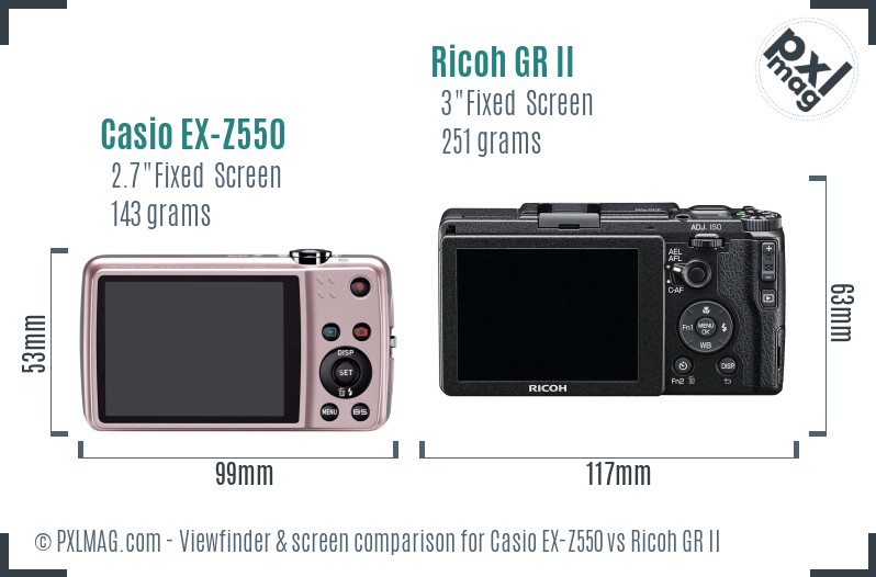 Casio EX-Z550 vs Ricoh GR II Screen and Viewfinder comparison