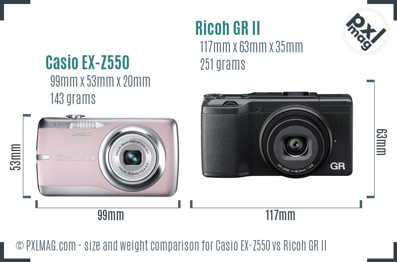 Casio EX-Z550 vs Ricoh GR II size comparison Casio EX-Z550 vs Ricoh GR II size comparison
