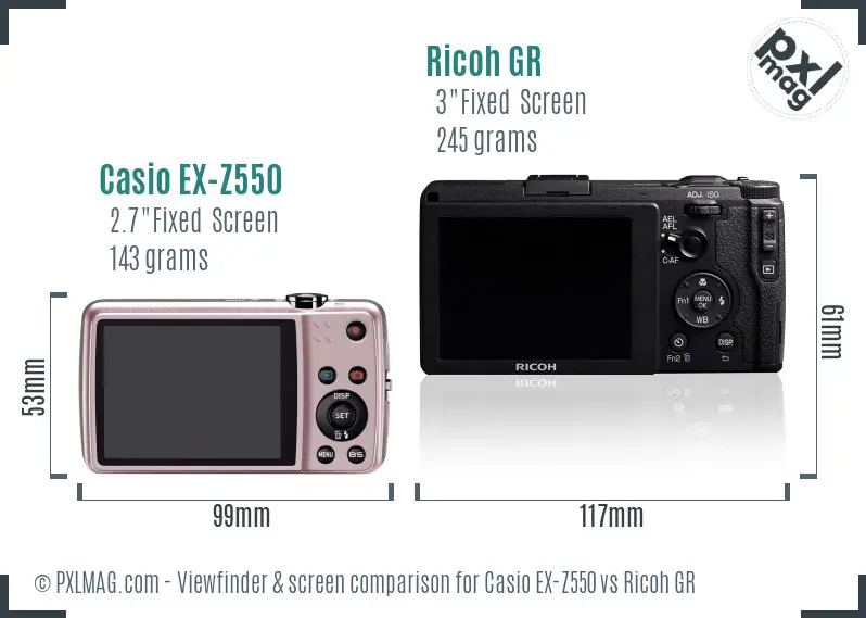 Casio EX-Z550 vs Ricoh GR Screen and Viewfinder comparison Casio EX-Z550 vs Ricoh GR Screen and Viewfinder comparison