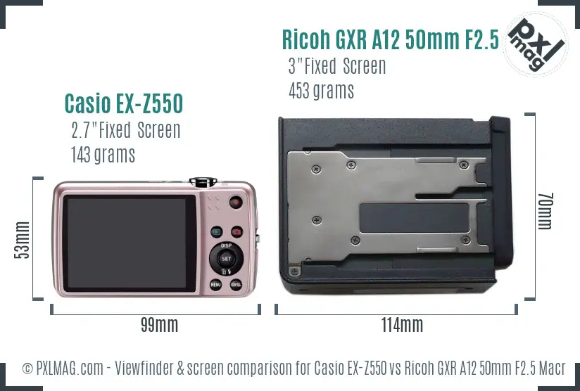 Casio EX-Z550 vs Ricoh GXR A12 50mm F2.5 Macro Screen and Viewfinder comparison