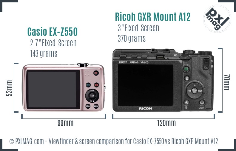 Casio EX-Z550 vs Ricoh GXR Mount A12 Screen and Viewfinder comparison