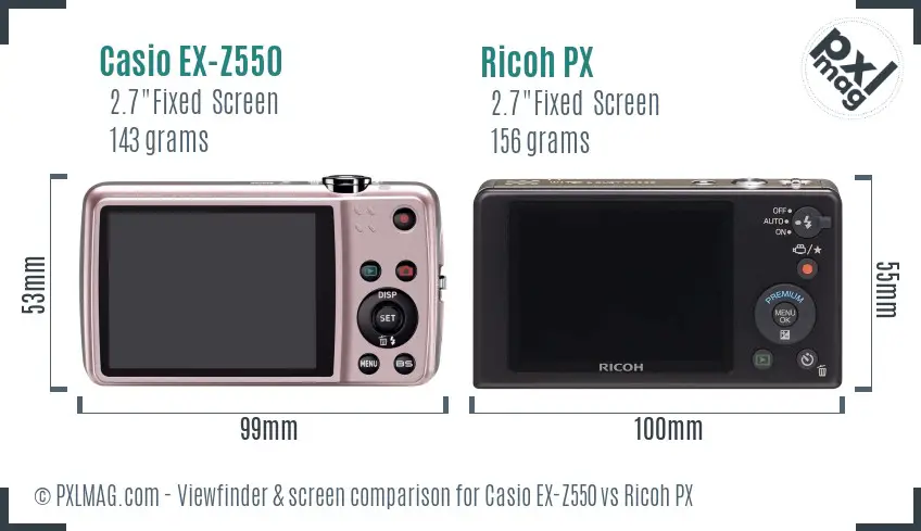 Casio EX-Z550 vs Ricoh PX Screen and Viewfinder comparison Casio EX-Z550 vs Ricoh PX Screen and Viewfinder comparison