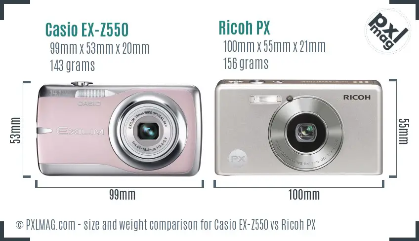 Casio EX-Z550 vs Ricoh PX size comparison Casio EX-Z550 vs Ricoh PX size comparison