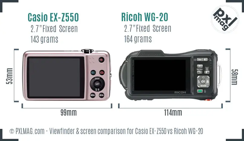 Casio EX-Z550 vs Ricoh WG-20 Screen and Viewfinder comparison