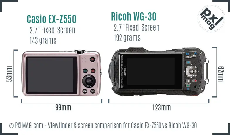 Casio EX-Z550 vs Ricoh WG-30 Screen and Viewfinder comparison