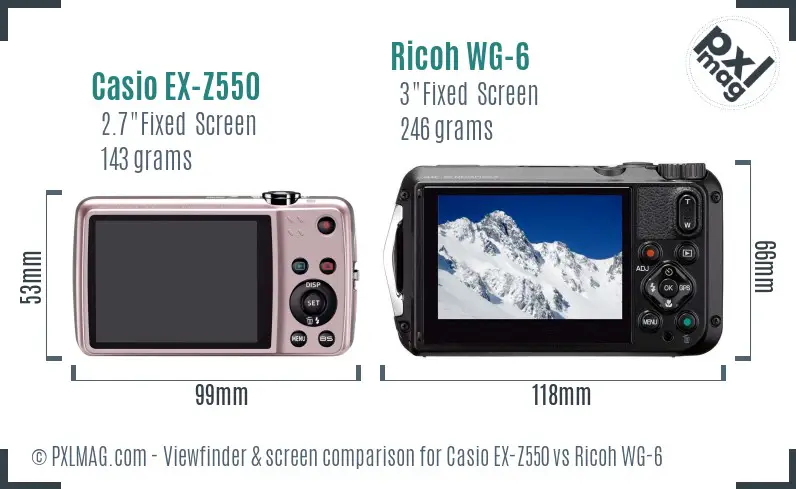 Casio EX-Z550 vs Ricoh WG-6 Screen and Viewfinder comparison Casio EX-Z550 vs Ricoh WG-6 Screen and Viewfinder comparison