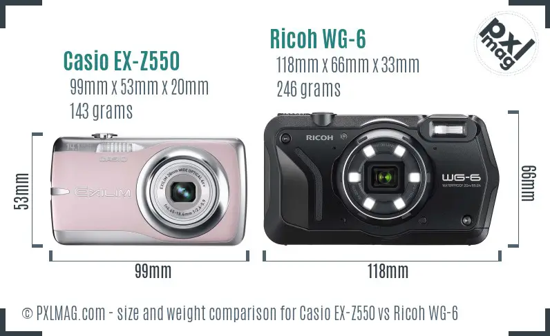 Casio EX-Z550 vs Ricoh WG-6 size comparison Casio EX-Z550 vs Ricoh WG-6 size comparison