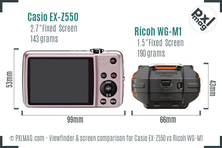 Casio EX-Z550 vs Ricoh WG-M1 Screen and Viewfinder comparison