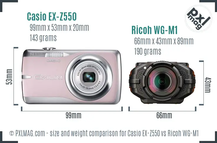 Casio EX-Z550 vs Ricoh WG-M1 size comparison
