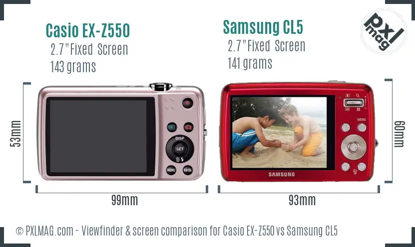 Casio EX-Z550 vs Samsung CL5 Screen and Viewfinder comparison