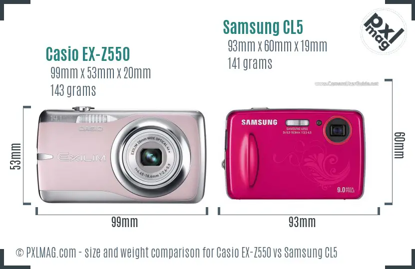 Casio EX-Z550 vs Samsung CL5 size comparison