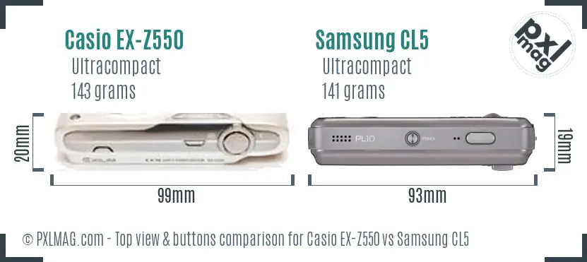 Casio EX-Z550 vs Samsung CL5 top view buttons comparison