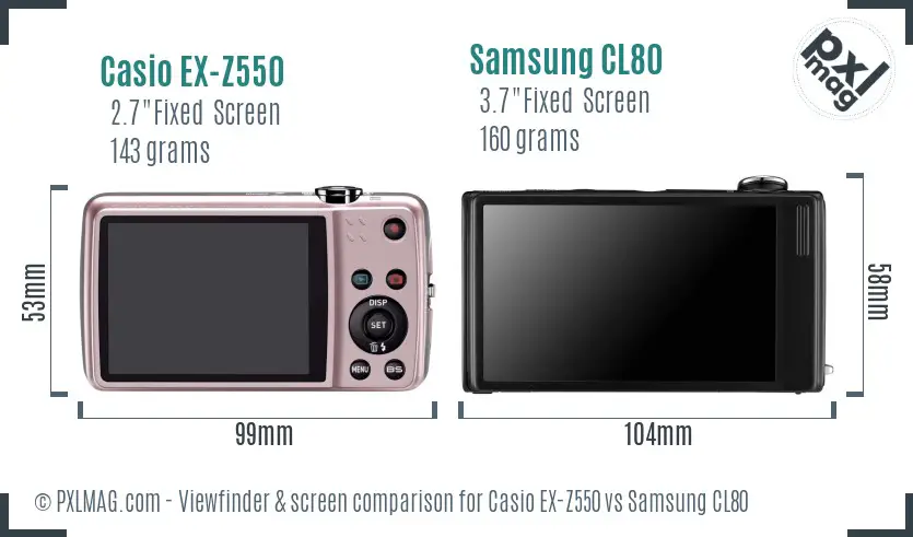 Casio EX-Z550 vs Samsung CL80 Screen and Viewfinder comparison