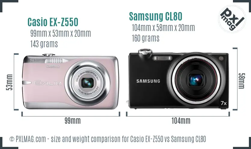 Casio EX-Z550 vs Samsung CL80 size comparison