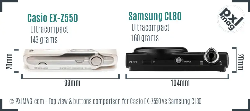 Casio EX-Z550 vs Samsung CL80 top view buttons comparison