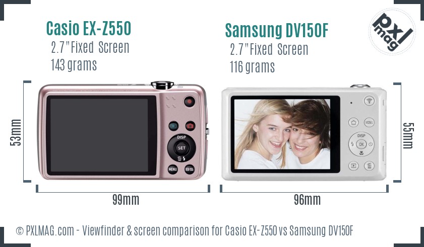 Casio EX-Z550 vs Samsung DV150F Screen and Viewfinder comparison