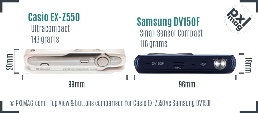 Casio EX-Z550 vs Samsung DV150F top view buttons comparison