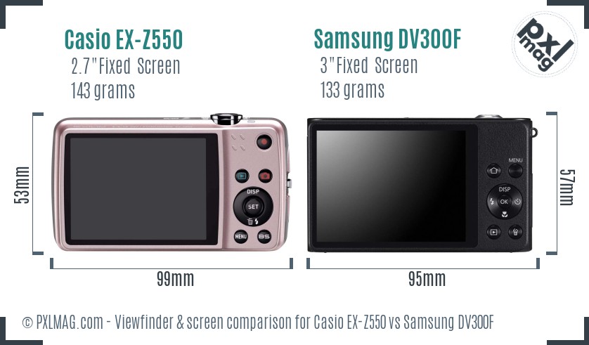 Casio EX-Z550 vs Samsung DV300F Screen and Viewfinder comparison