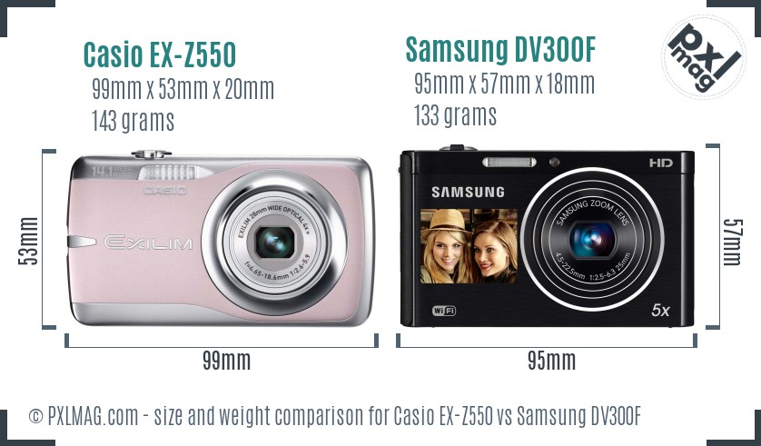 Casio EX-Z550 vs Samsung DV300F size comparison