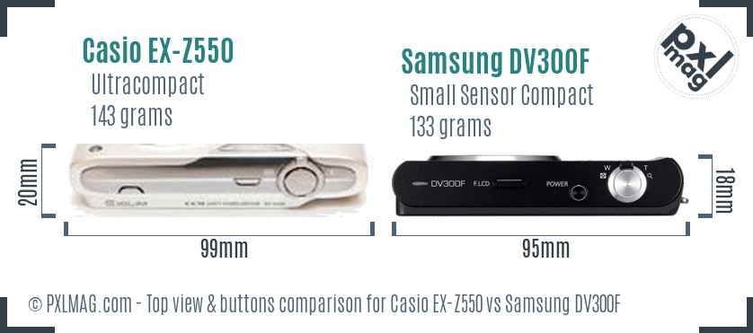 Casio EX-Z550 vs Samsung DV300F top view buttons comparison