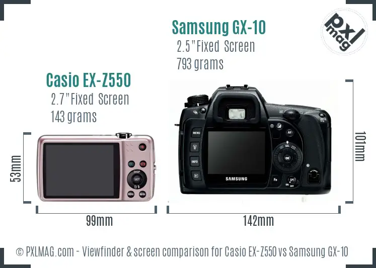 Casio EX-Z550 vs Samsung GX-10 Screen and Viewfinder comparison Casio EX-Z550 vs Samsung GX-10 Screen and Viewfinder comparison