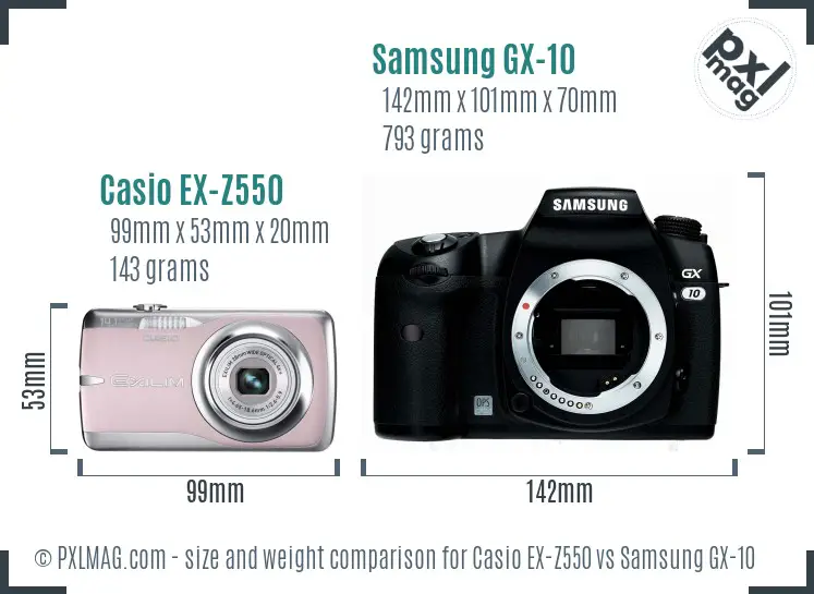 Casio EX-Z550 vs Samsung GX-10 size comparison Casio EX-Z550 vs Samsung GX-10 size comparison