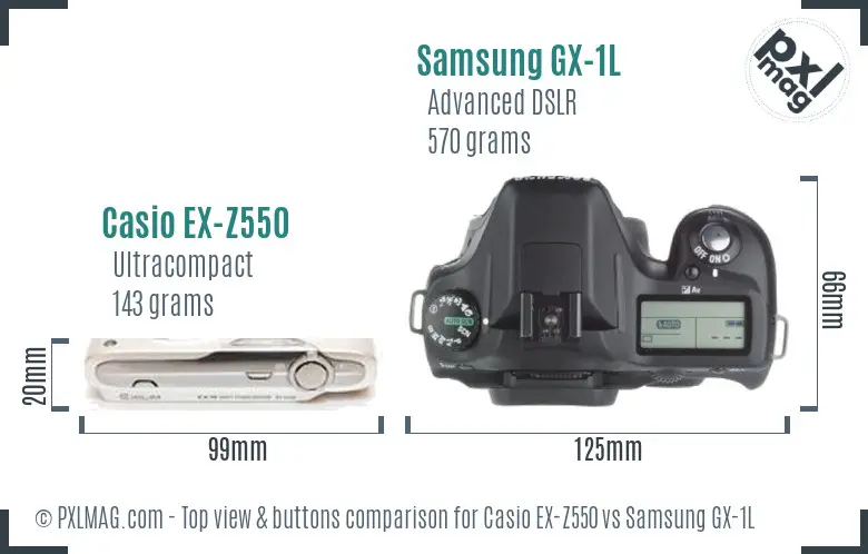 Casio EX-Z550 vs Samsung GX-1L top view buttons comparison