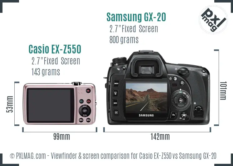 Casio EX-Z550 vs Samsung GX-20 Screen and Viewfinder comparison