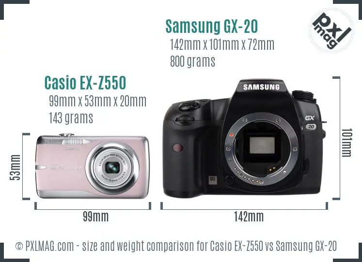 Casio EX-Z550 vs Samsung GX-20 size comparison