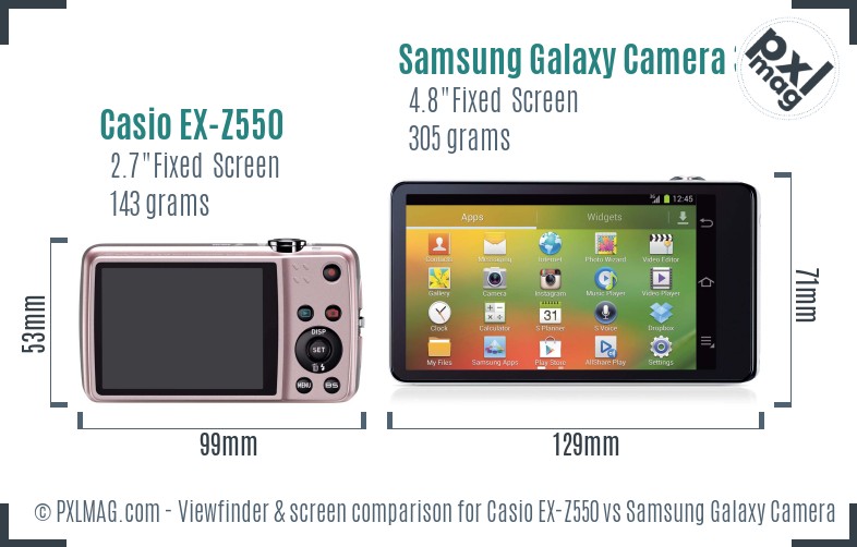 Casio EX-Z550 vs Samsung Galaxy Camera 3G Screen and Viewfinder comparison