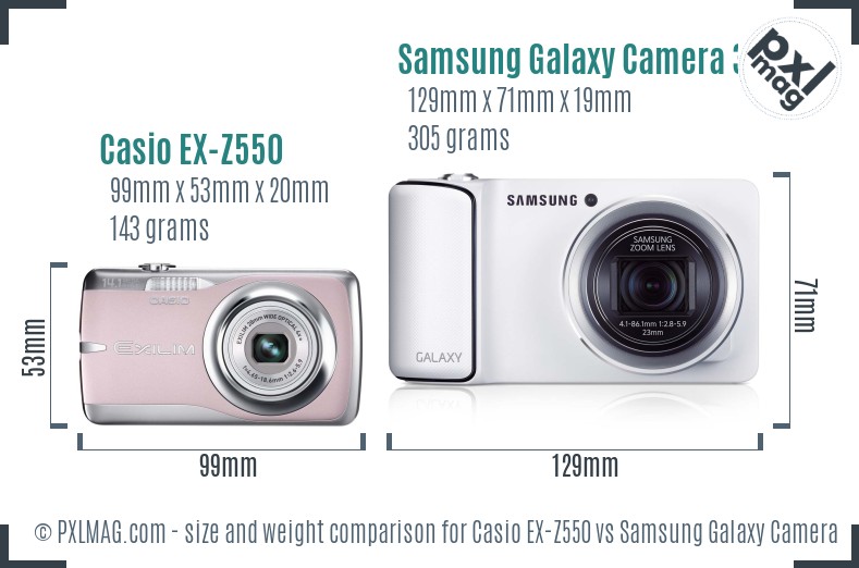 Casio EX-Z550 vs Samsung Galaxy Camera 3G size comparison Casio EX-Z550 vs Samsung Galaxy Camera 3G size comparison