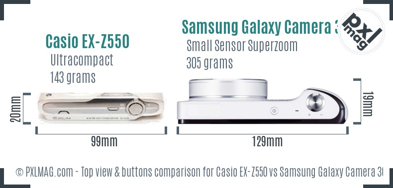 Casio EX-Z550 vs Samsung Galaxy Camera 3G top view buttons comparison